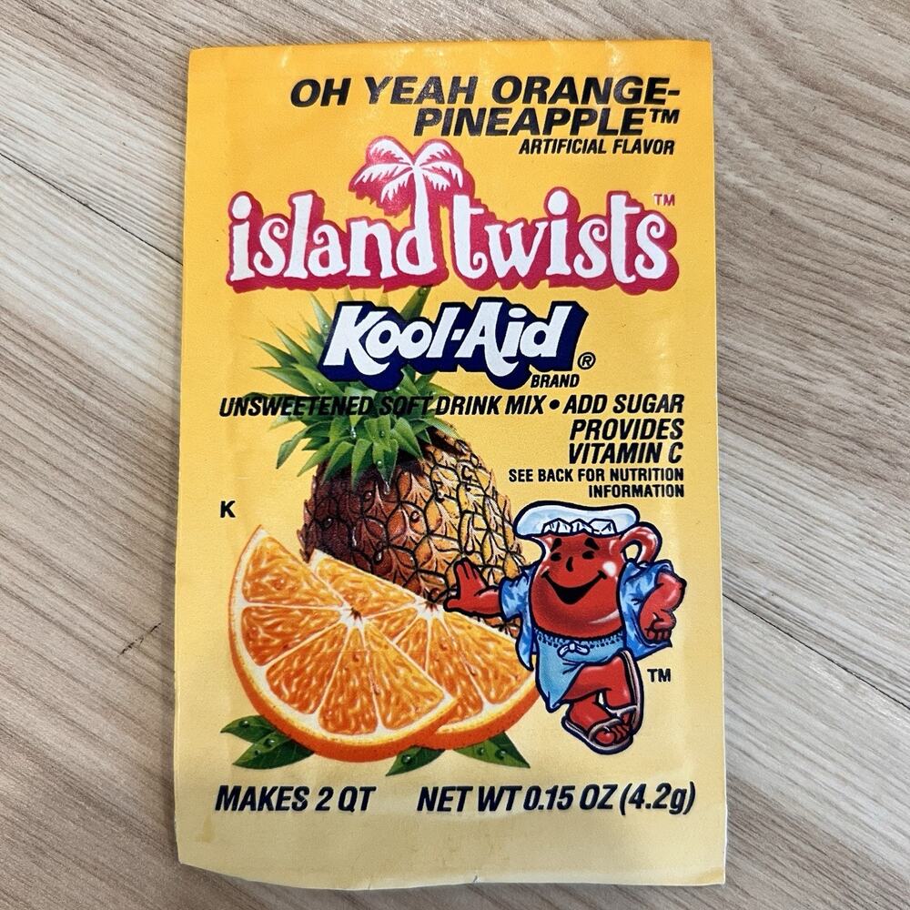 Vintage Kool Aid Island Twists Oh Yeah Orange Pineapple Drink Mix Packet 90s NOS